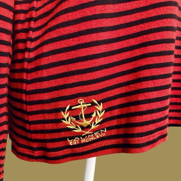 Lauren Ralph Lauren Vintage Red & Black Striped Cotton Button Detailed Shirt XL - Picture 11 of 12